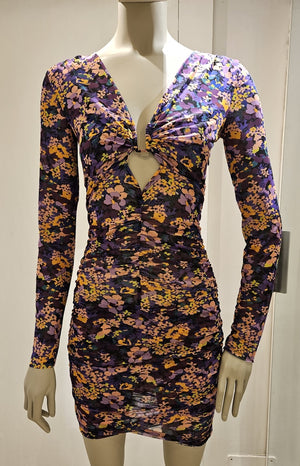 Vestito corto con stampa flowers viola