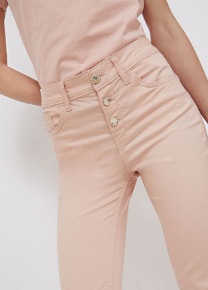 Pantalone bootcut con bottoni gioiello rosa cipria